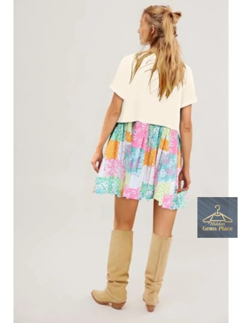 Women's Casual Crew Neck Short Sleeve A-Line Dress with Floral Print